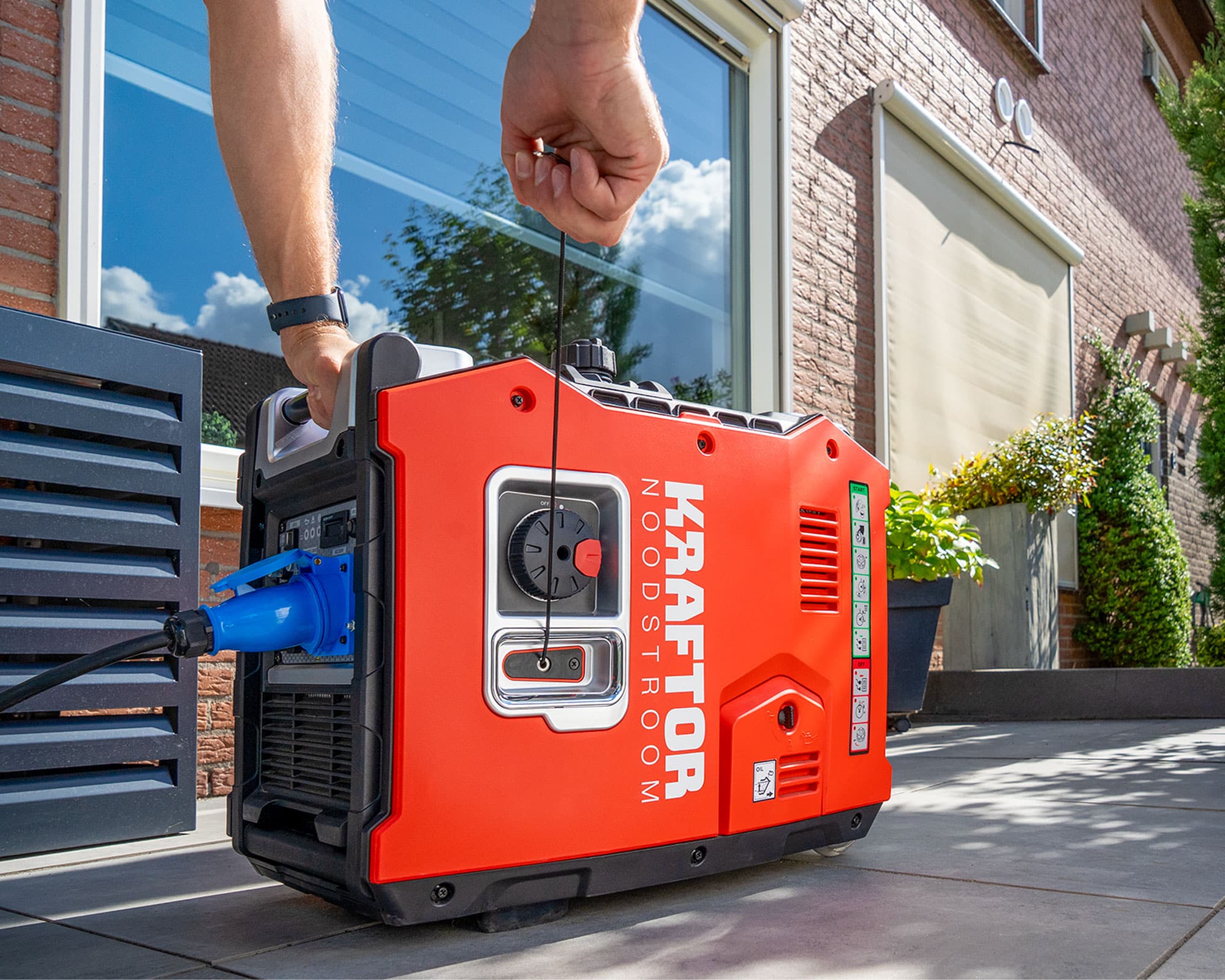 Kraftor Noodstroom aggregaat starten met trekkoord bij stroomuitval